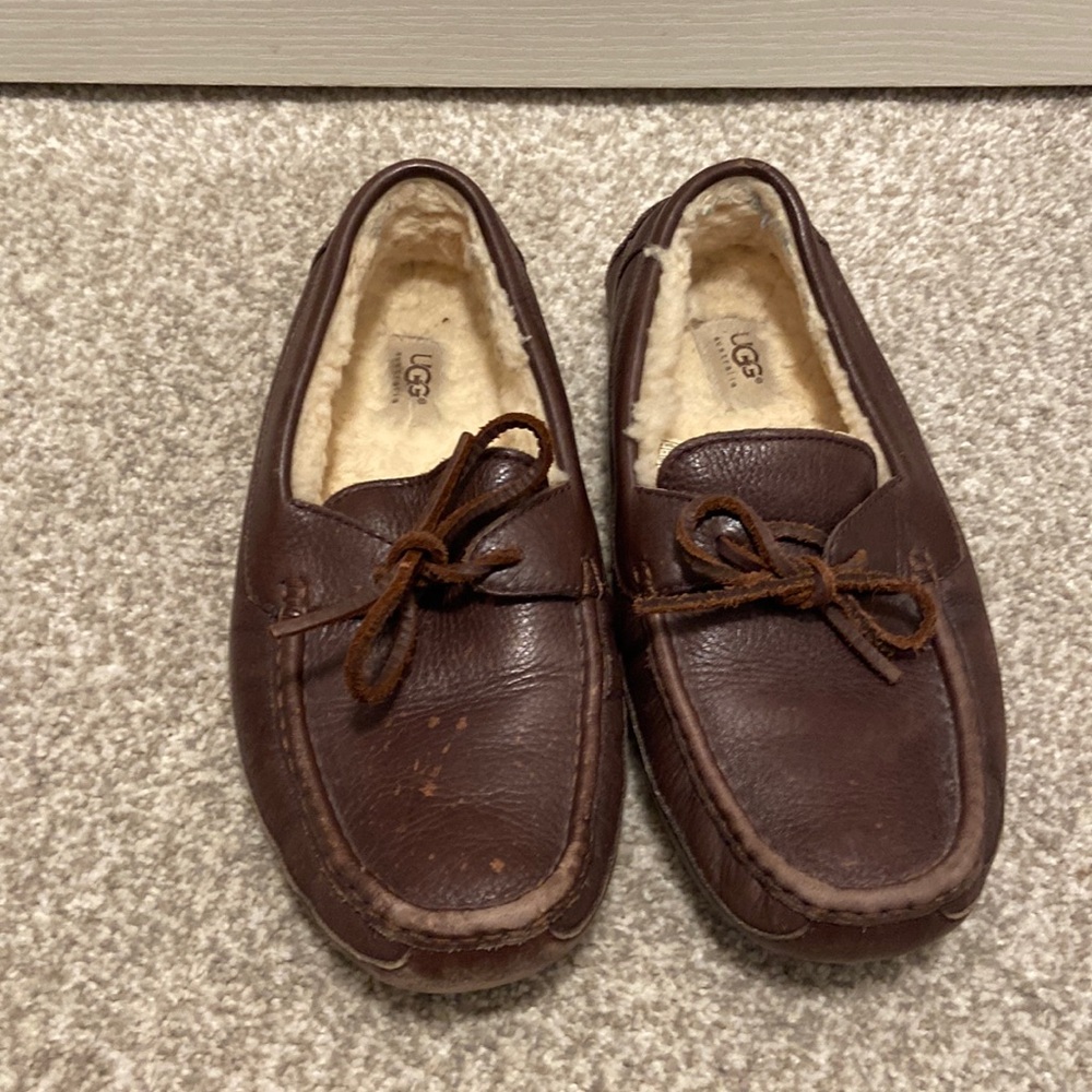 UGG Men’s Leather Slippers. Size 10. Worn but have life left.